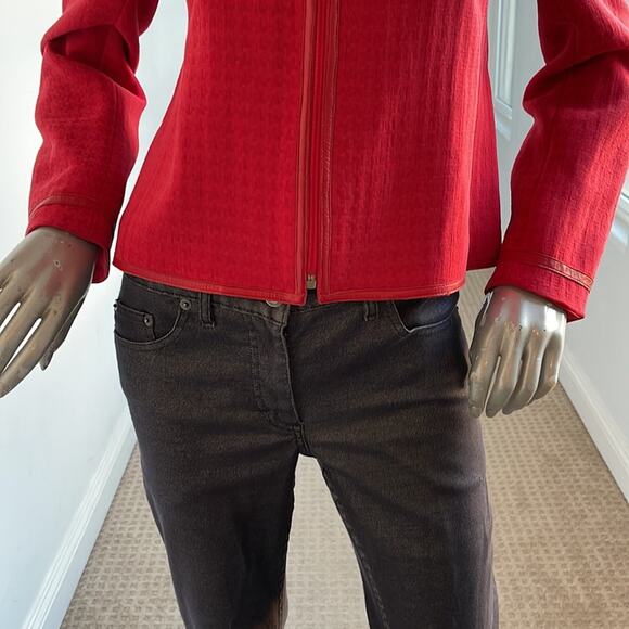 Victor Victoria Red Zipper Jacket Leather Trim Size IT42, USA M - Picture 6 of 13